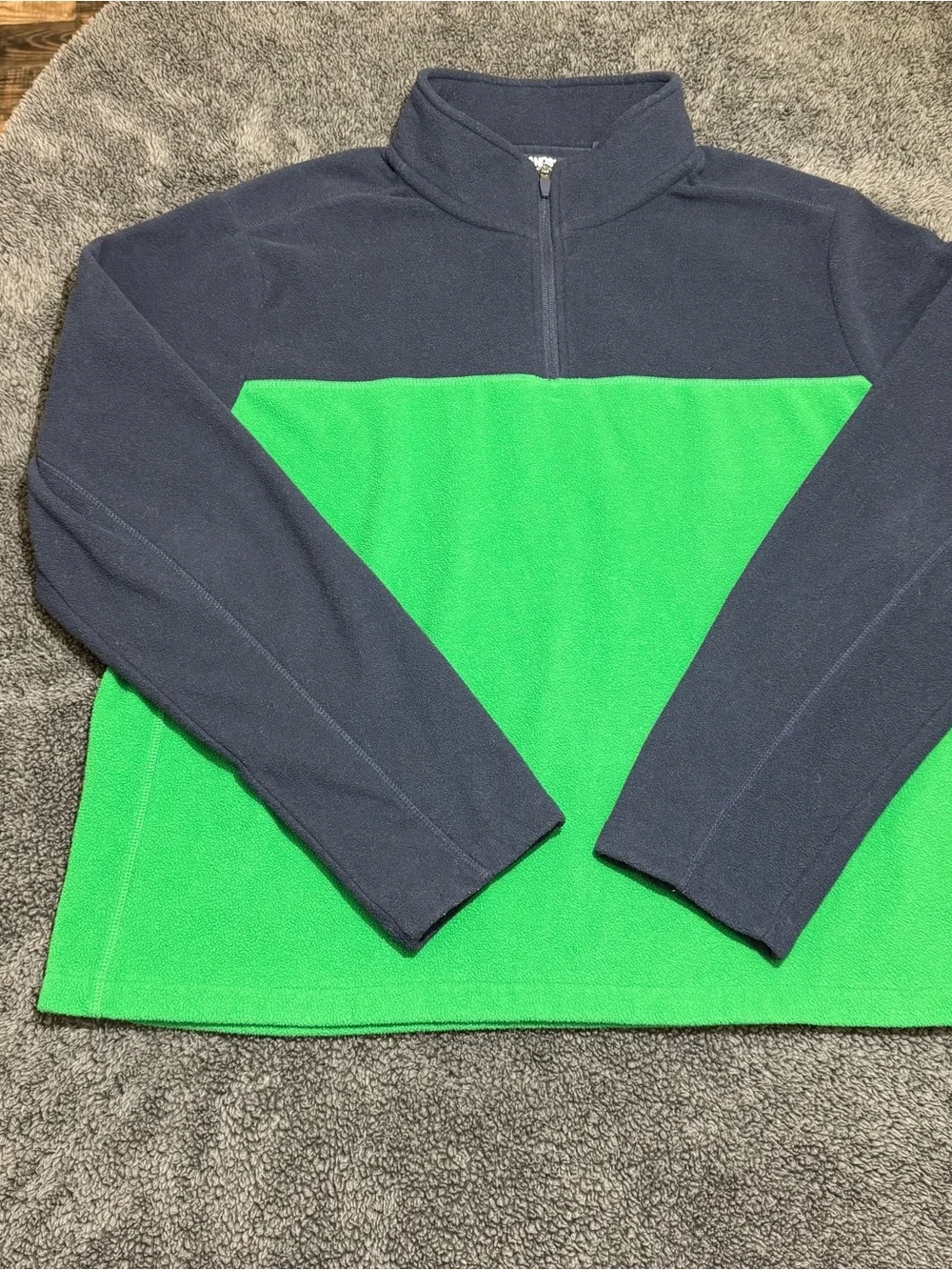 Lands' End Fleece Pullover Men's XL Colorblock Polyester 1/4 Zip Navy Green